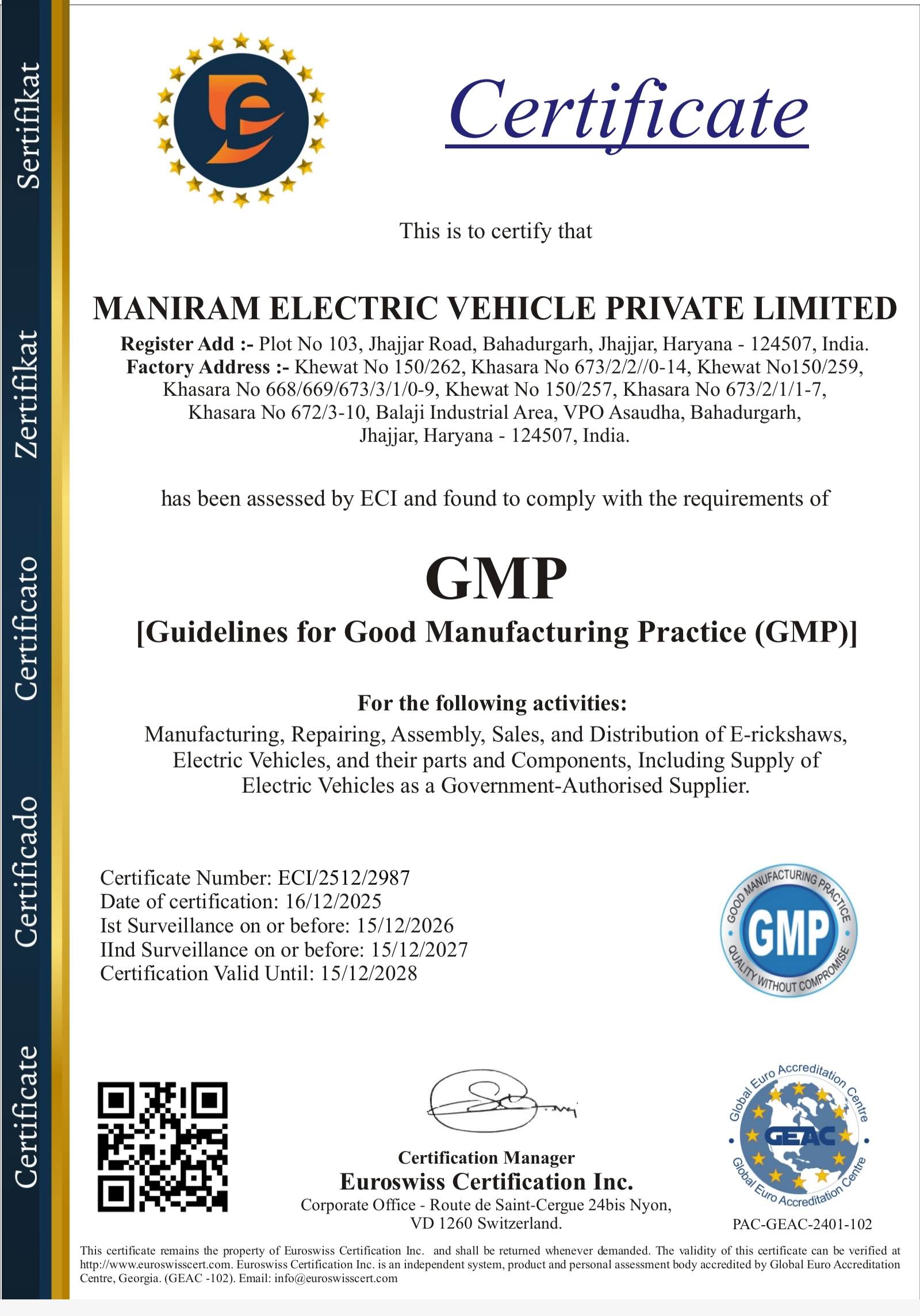GMP Certificate – Good Manufacturing Practice certificate